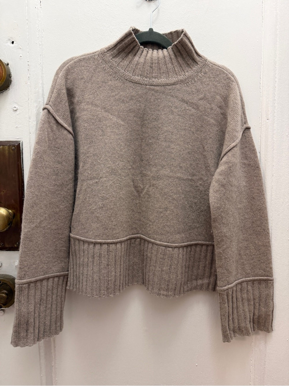 AQUA 100% Cashmere Boxy Mock Neck Sweater